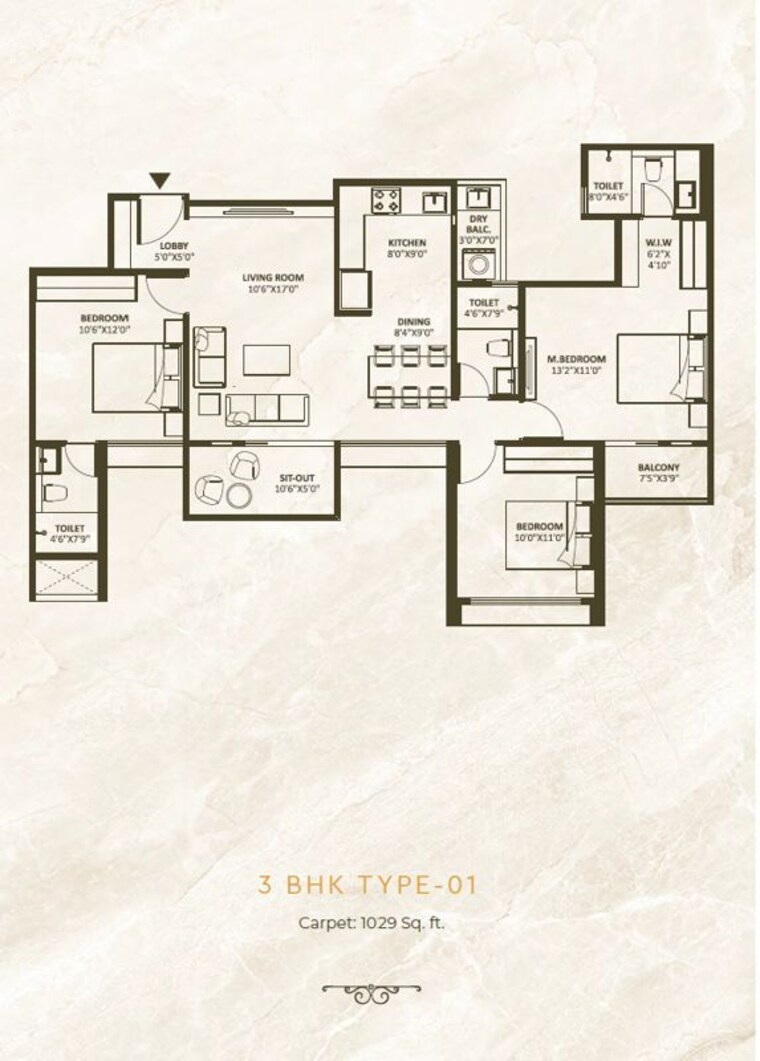Floor Plan, wakad 2 Bedroom 809 Sq.Ft. Apartment In Wakad Pune 9947681