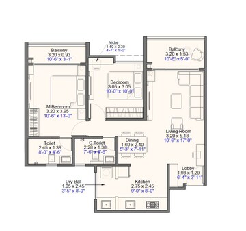 Floor Plan in 2 BHK Apartment at Kohinoor Westview Reserve, Wakad – for Sale