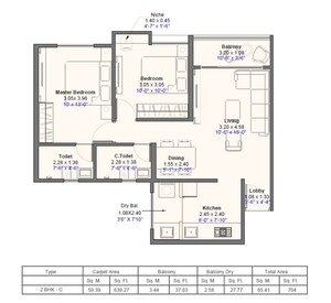 Floor Plan in 2 BHK Apartment at Kohinoor Westview Reserve, Wakad – for Sale