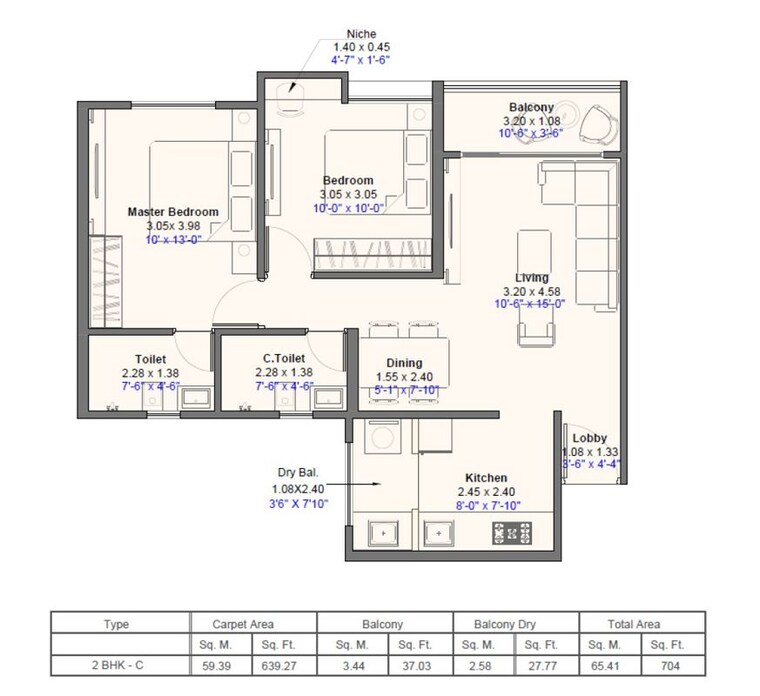 Floor Plan, kohinoor-westview-reserve 2 Bedroom 704 Sq.Ft. Apartment In Wakad Pune 9953529