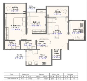Floor Plan in 2 BHK Apartment at Kohinoor Westview Reserve, Wakad – for Sale