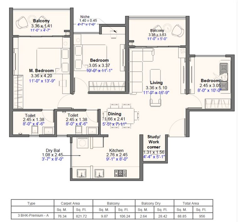 Floor Plan, kohinoor-westview-reserve 2 Bedroom 704 Sq.Ft. Apartment In Wakad Pune 9953529