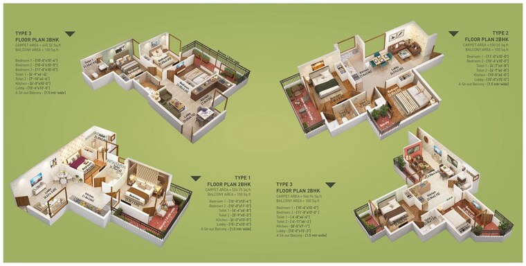 Floor Plan, breez-global-heights-89 3 Bedroom 745 Sq.Ft. Apartment In Sector 89 Gurgaon 9954271