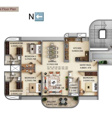 Floor Plan in 3 BHK Apartment at Kumar Siddhachal, Market Yard – for Sale