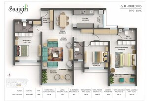 Floor Plan in 3 BHK Apartment at Nanded – for Sale