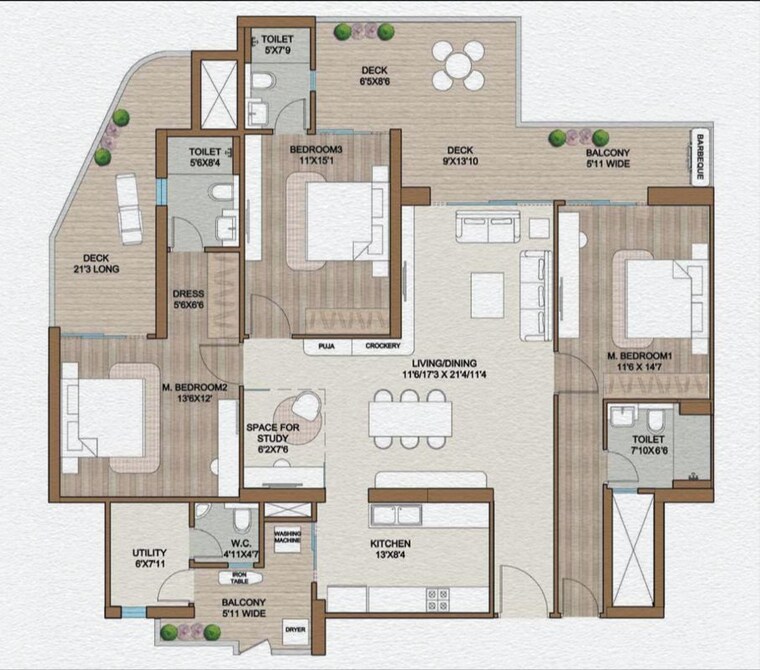 Floor Plan, smart-world-one-dxp 4 Bedroom 3055 Sq.Ft. Apartment In Sector 113 Gurgaon 9956391