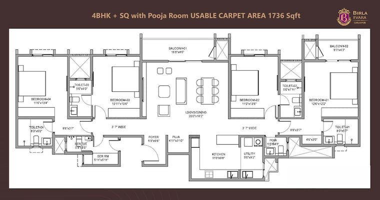 Floor Plan, birla-evara 3 Bedroom 1137 Sq.Ft. Apartment In Sarjapur Bangalore 9956447