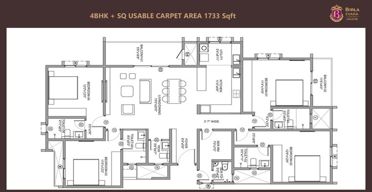 Floor Plan, birla-evara 3 Bedroom 1137 Sq.Ft. Apartment In Sarjapur Bangalore 9956447
