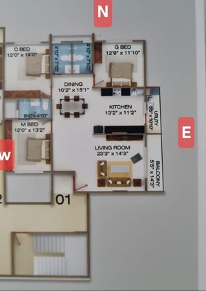 Floor Plan in 3 BHK Apartment at DS Max Skycity, Thanisandra – for Rent