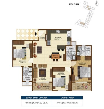 Floor Plan in 3 BHK Apartment at Brigade Northridge, Kogilu Road – for Rent