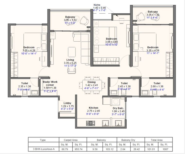 Floor Plan, kohinoor-westview-reserve 2 Bedroom 710 Sq.Ft. Apartment In Wakad Pune 9961256