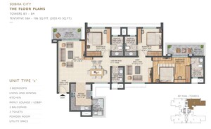 Floor Plan in 3 BHK Apartment at Sobha City Gurgaon, Sector 108 – for Sale