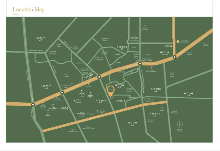 Map Location, emaar-urban-oasis 2.5 Bedroom 1053 Sq.Ft. Apartment In Sector 62 Gurgaon 9912004