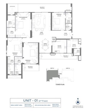 Floor Plan in 4 BHK Apartment at Experion Windchants, Sector 112 – for Sale