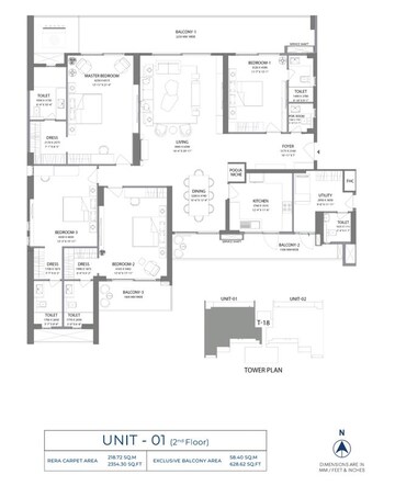 Floor Plan in 4 BHK Apartment at Experion Windchants, Sector 112 – for Sale