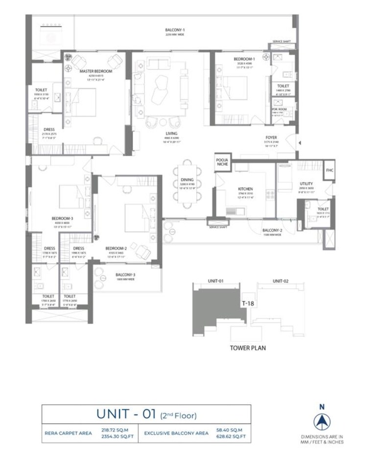Floor Plan, experion-windchants 4 Bedroom 2350 Sq.Ft. Apartment In Sector 112 Gurgaon 9912249