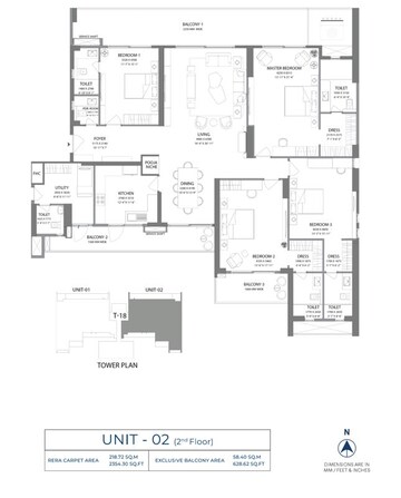 Floor Plan in 4 BHK Apartment at Experion Windchants, Sector 112 – for Sale