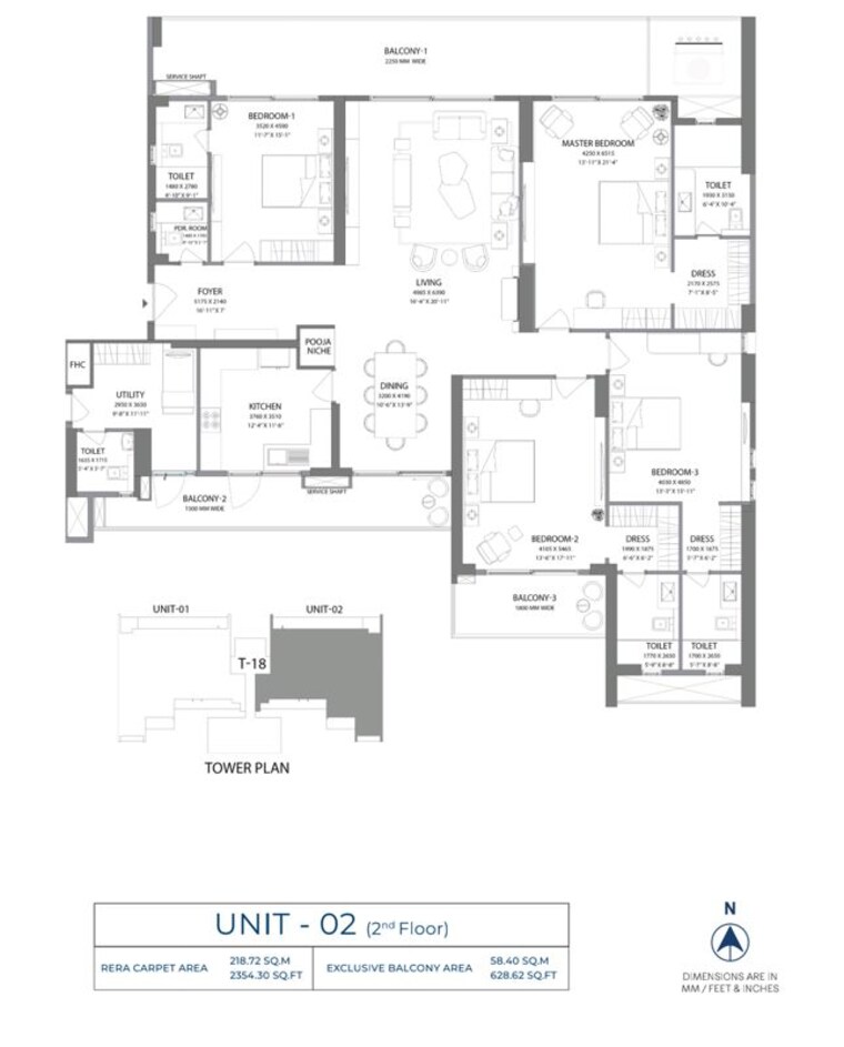 Floor Plan, experion-windchants 4 Bedroom 2354 Sq.Ft. Apartment In Sector 112 Gurgaon 9912182