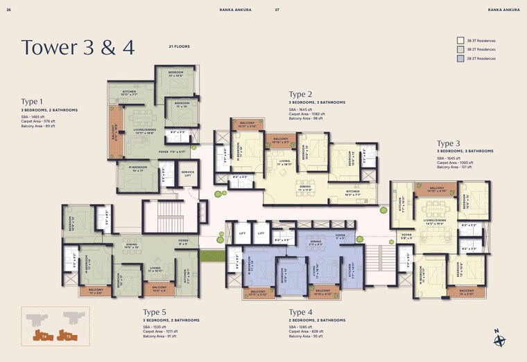 Floor Plan, ranka-ankura 2 Bedroom 1285 Sq.Ft. Apartment In Thanisandra Main Road Bangalore 9962615