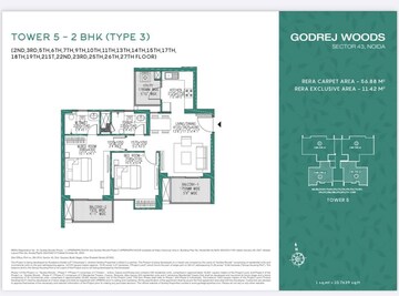 Floor Plan in 2 BHK Apartment at Godrej Woods, Sector 43 – for Sale