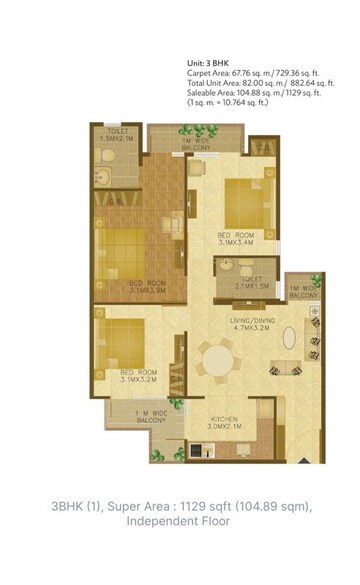 Floor Plan in 3 BHK Apartment at Wave Executive Floors, Wave City – for Rent
