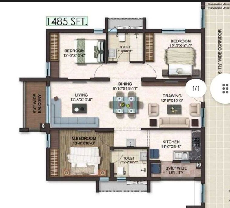 Floor Plan, gem-nakshatra 2.5 Bedroom 1550 Sq.Ft. Apartment In Kokapet Hyderabad 9971394