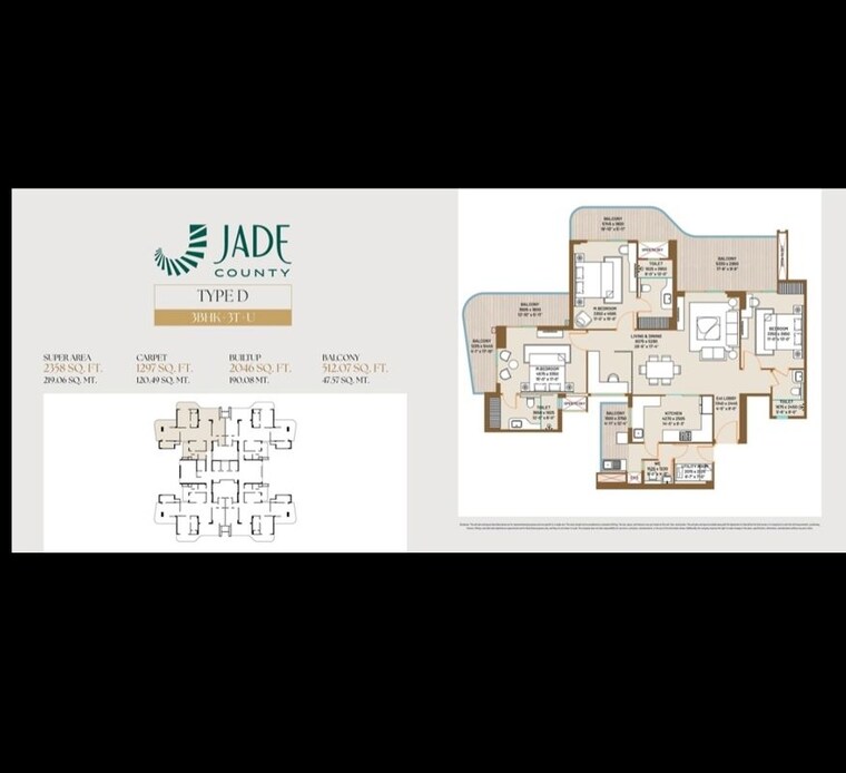 Floor Plan, jade-county 3 Bedroom 2358 Sq.Ft. Apartment In Wave City Ghaziabad 9971800