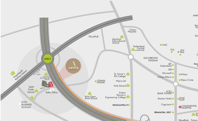 Map Location, anvita-ivana 3 Bedroom 1870 Sq.Ft. Apartment In Kollur Hyderabad 9971879