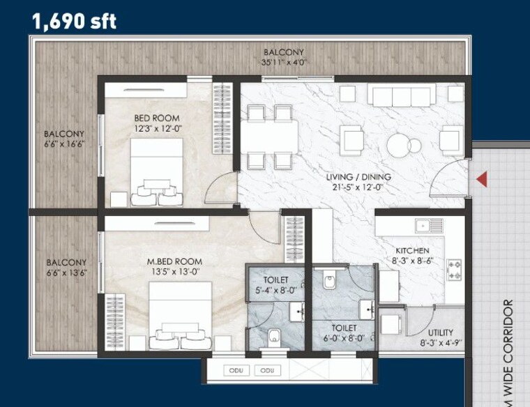 Floor Plan, namishree-vrindavan 3 Bedroom 2190 Sq.Ft. Apartment In Kondapur Hyderabad 9971851