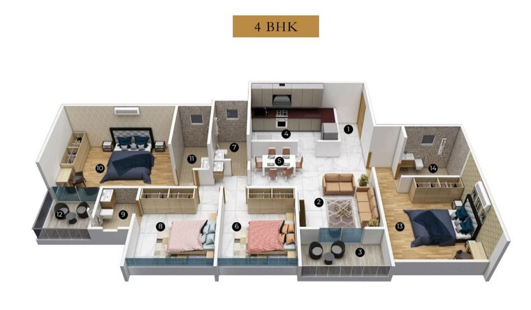 Floor Plan, bibwewadi 4 Bedroom 1415 Sq.Ft. Apartment In Bibwewadi Pune 9971982