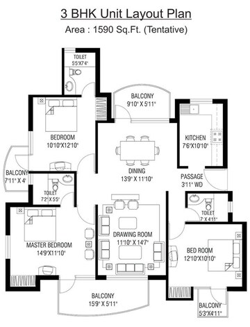 Floor Plan in 3 BHK Apartment at RPS Savana, Sector 88 – for Sale