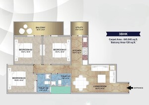 Floor Plan in 2 BHK Apartment at Adore Happy Homes Grand, Sector 85 – for Rent