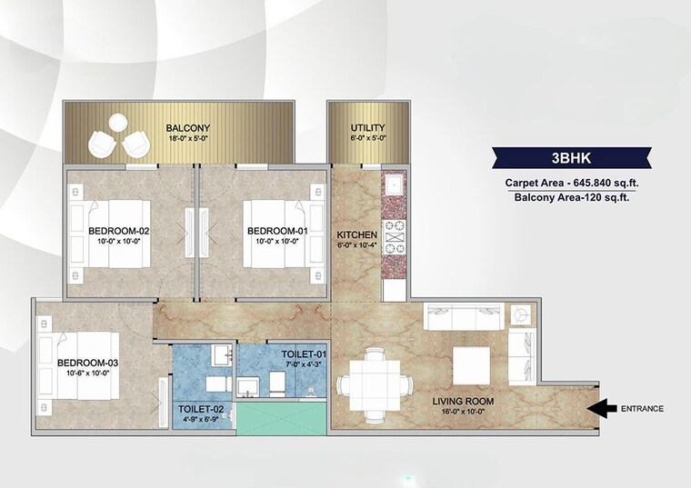 Floor Plan, adore-happy-homes-grand 2 Bedroom 505 Sq.Ft. Apartment In Sector 85 Faridabad 9969598