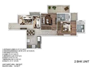 Floor Plan in 2 BHK Apartment at Pivotal Paradise, Sector 62 – for Sale