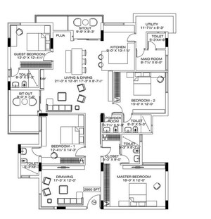 Floor Plan in 4 BHK Apartment at Manbhum Around The Grove, Financial District – for Sale