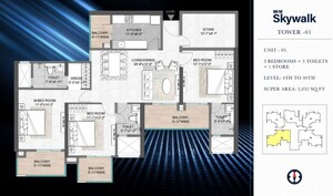 Floor Plan in 3 BHK Apartment at M3M Skywalk, Sector 74 – for Sale
