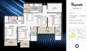 Floor Plan in 3 BHK Apartment at M3M Skywalk, Sector 74 – for Sale