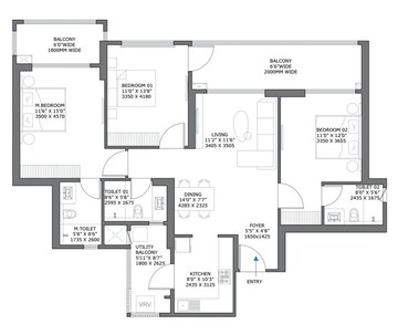 Floor Plan in 3 BHK Apartment at Birla Pravaah, Sector 71 – for Sale