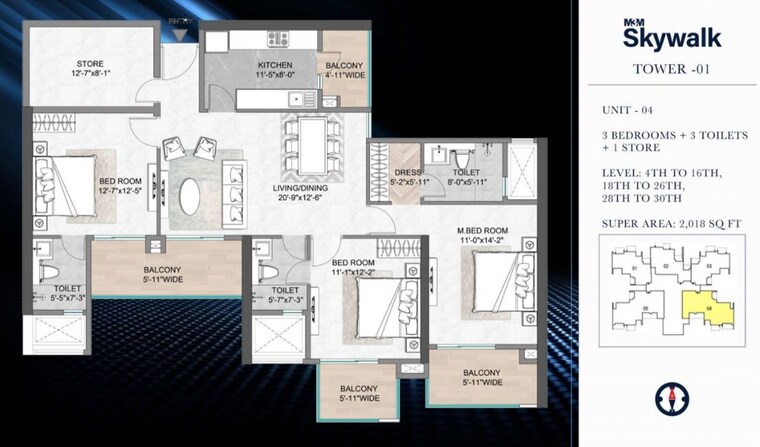 Floor Plan, m3m-skywalk 3.5 Bedroom 2018 Sq.Ft. Apartment In Sector 74 Gurgaon 9979758