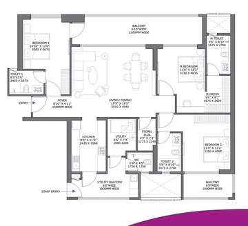 Floor Plan in 3.5 BHK Apartment at Birla Pravaah, Sector 71 – for Sale
