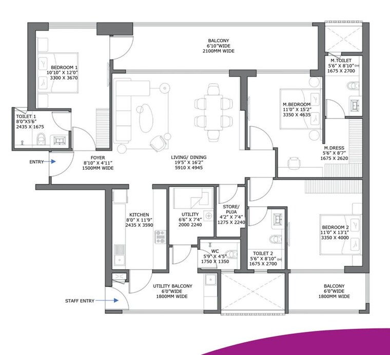 Floor Plan, birla-pravaah 3.5 Bedroom 2450 Sq.Ft. Apartment In Sector 71 Gurgaon 9979764