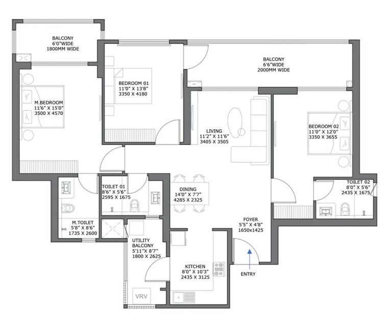 Floor Plan, birla-pravaah 3 Bedroom 2050 Sq.Ft. Apartment In Sector 71 Gurgaon 9979813