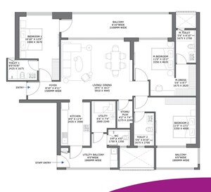 Floor Plan in 3.5 BHK Apartment at Birla Pravaah, Sector 71 – for Sale