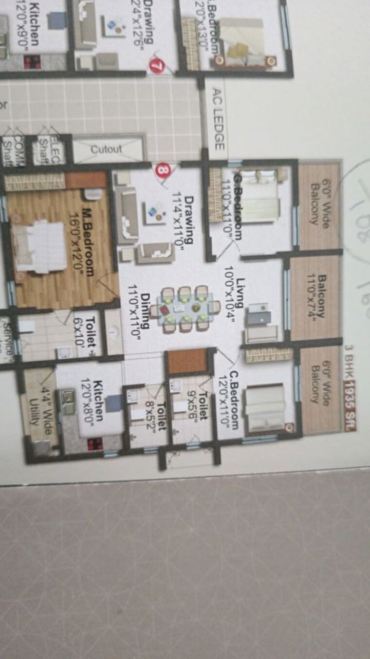 Floor Plan, frontline-seven 3 Bedroom 1660 Sq.Ft. Apartment In Gandipet Hyderabad 9714981