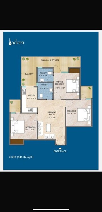 Floor Plan in 1 BHK Apartment at Adore Samriddhi, Sector 89 – for Sale