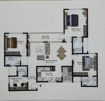 Floor Plan in 3.5 BHK Apartment at Prestige Park Grove, Whitefield – for Sale