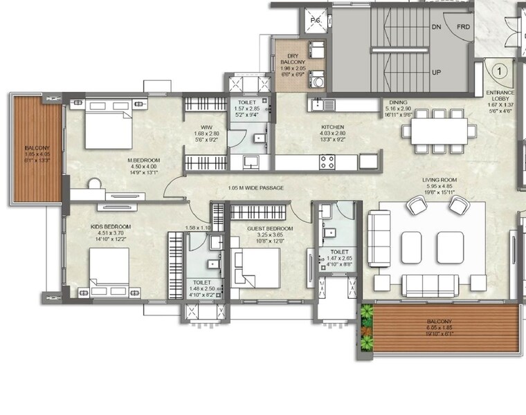 Floor Plan, vadgaon budruk 3 Bedroom 1100 Sq.Ft. Apartment In Vadgaon Budruk Pune 9994232