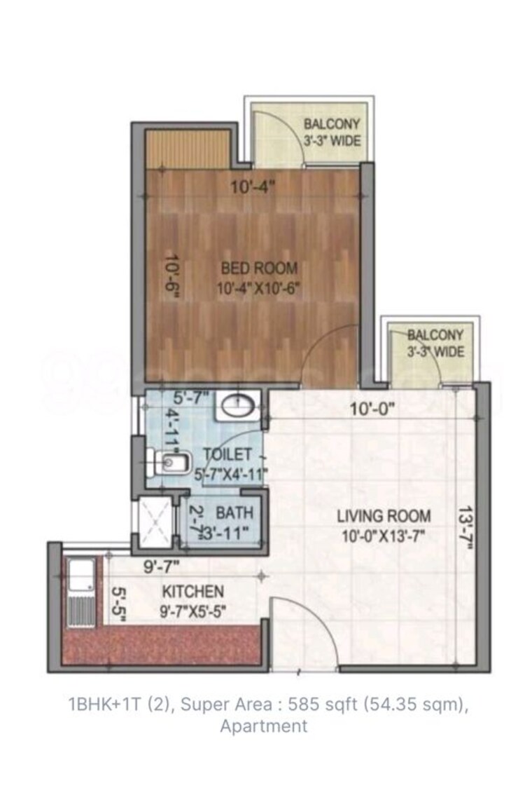 Floor Plan, aditya-urban-homes 1 Bedroom 585 Sq.Ft. Apartment In Shahpur Bamheta Ghaziabad 9994564