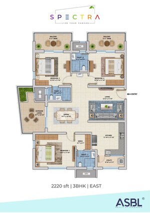 Floor Plan in 3 BHK Apartment at ASBL Spectra, Financial District – for Sale