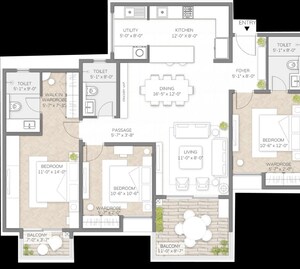 Floor Plan in 2 BHK Apartment at Assetz Sora And Saki, Marenahalli – for Sale